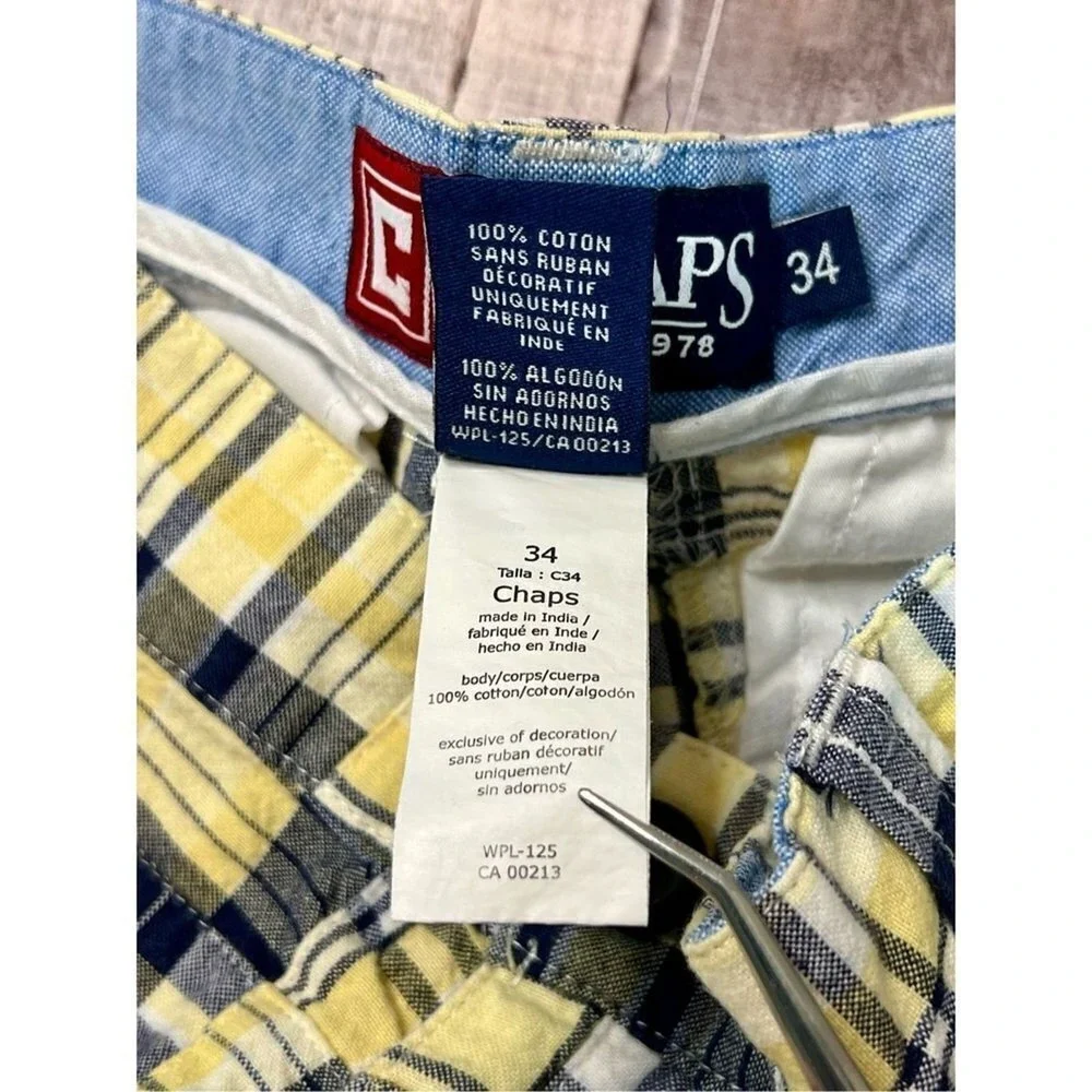 Chaps Madras Blue Yellow Plaid Cotton Shorts Casual 34 Patchwork Retro 8